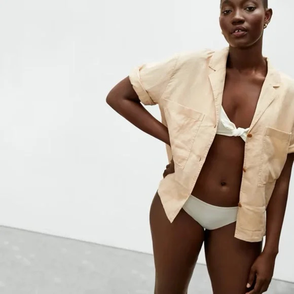 60% OFF Nwt Everlane The Linen Workwear Shirt Warm Khaki Small MSRP: $150 - Picture 3 of 4